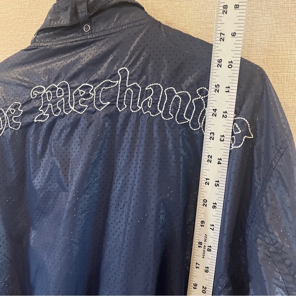 Live Mechanics Moto Jacket Well Established Black Striped Windbreaker XLarge Vtg - Picture 10 of 14